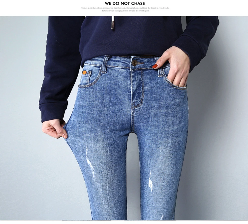 ZSRS Nine-cent Jeans Women's Holes Spring New Slim Korean Tight-legged Irregular Light-colored Pencil Pants