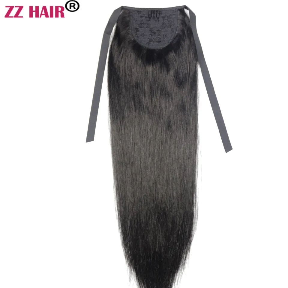 ZZHAIR 120 г 1"-28" машинное производство, волосы remy, лента, конский хвост, на заколках, человеческие волосы для наращивания, 22 цвета, конский хвост, Натуральные Прямые