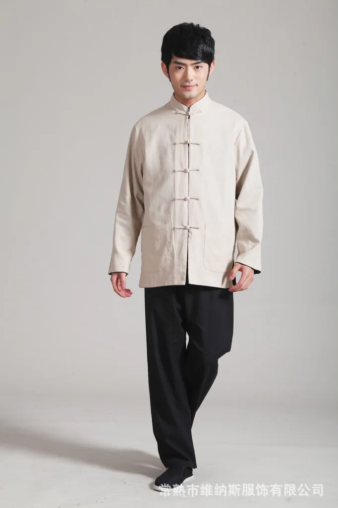 Chinese Costume Men's Long Sleeve Cotton Linen Double-Sided 2973-1 Ethnic-Style Flax Chinese-style Chinese Style Improved MEN'S