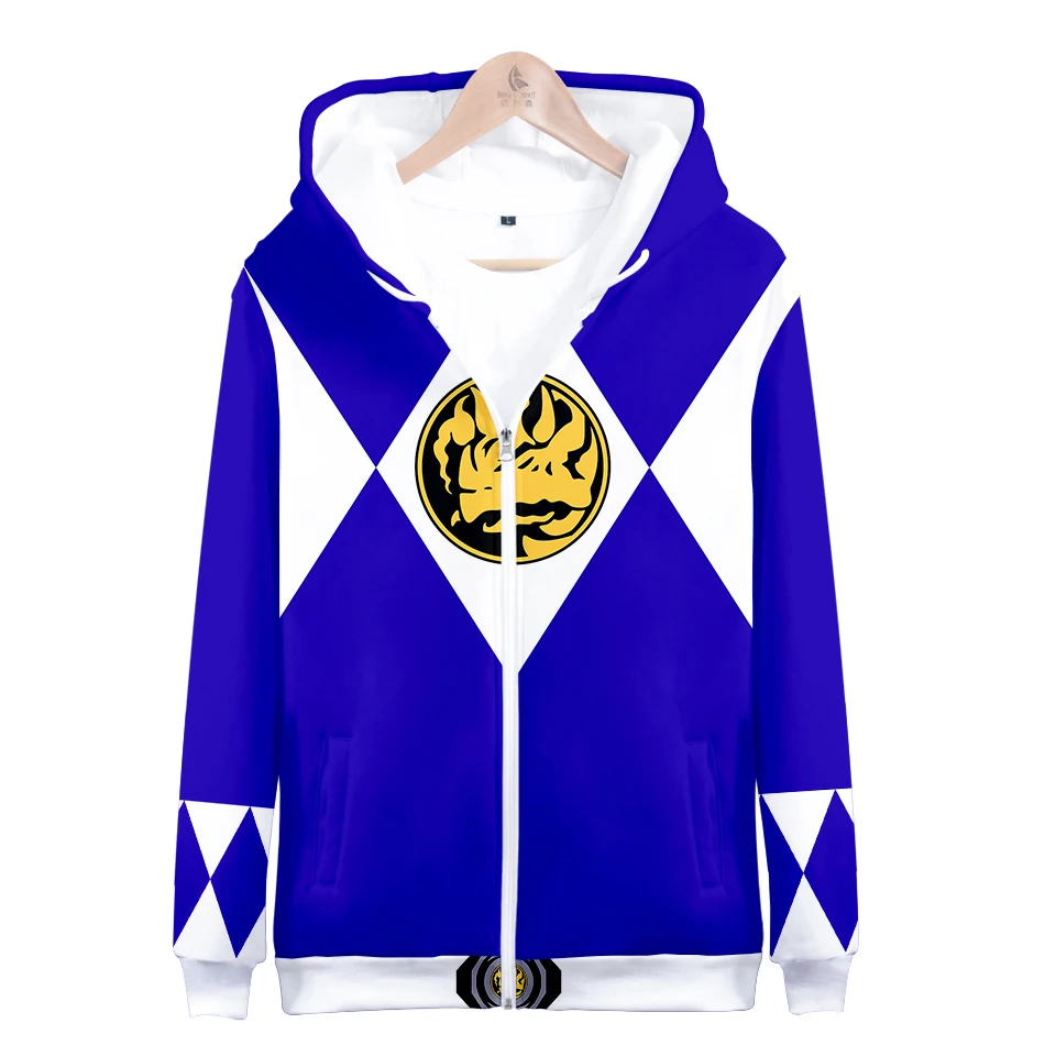 Модные толстовки с капюшоном на молнии с объемным изображением power Rangers для мужчин и женщин, осенние толстовки с капюшоном на молнии с объемным изображением power Rangers для мальчиков и девочек розового и белого цвета