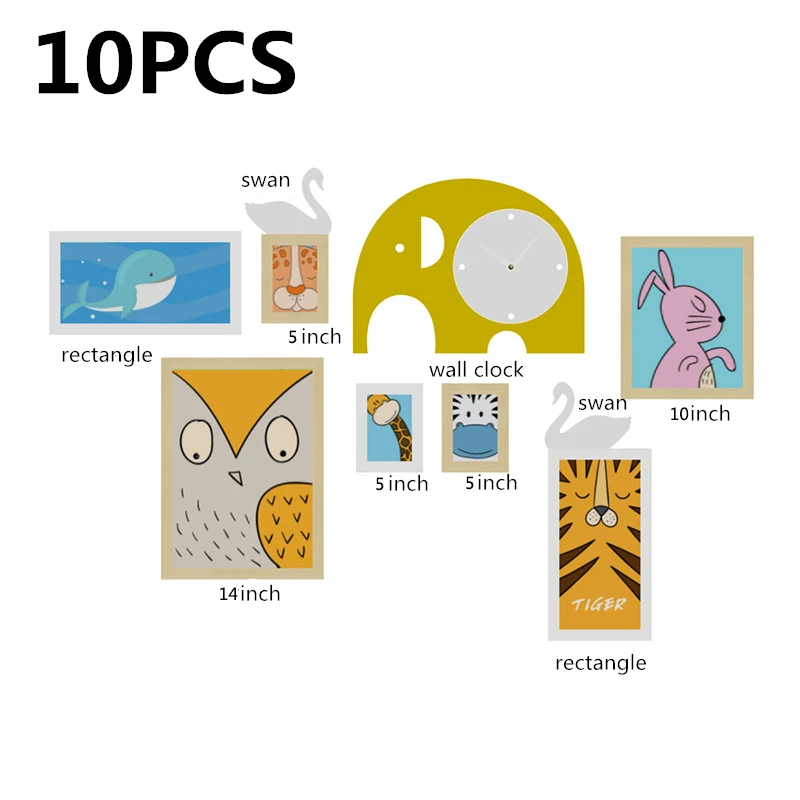 10PCS Бутик 15 шт. мультфильм детская комбинация, фоторамка+ настенные часы украшение дома Гостиная Спальня Кабинет украшения - Цвет: 10PCS