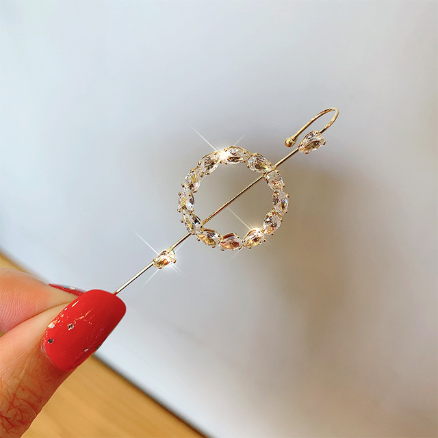 Ear Needle Wrap Crawler Hook Earrings for Women Surround Auricle Diagonal Stud Copper Inlaid Zircon Piercing Earrings /1 Pc