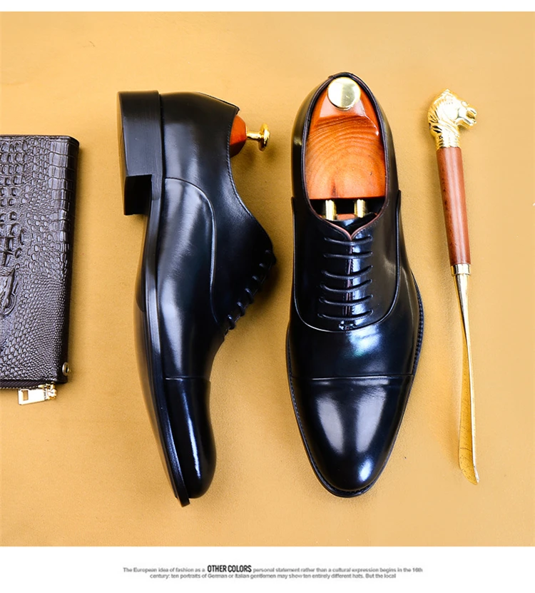 Genuine Leather Luxury Handmade Men Dress Shoes Business Oxford Shoes Large Sizes Slip On Formal Black Hot New Fashion