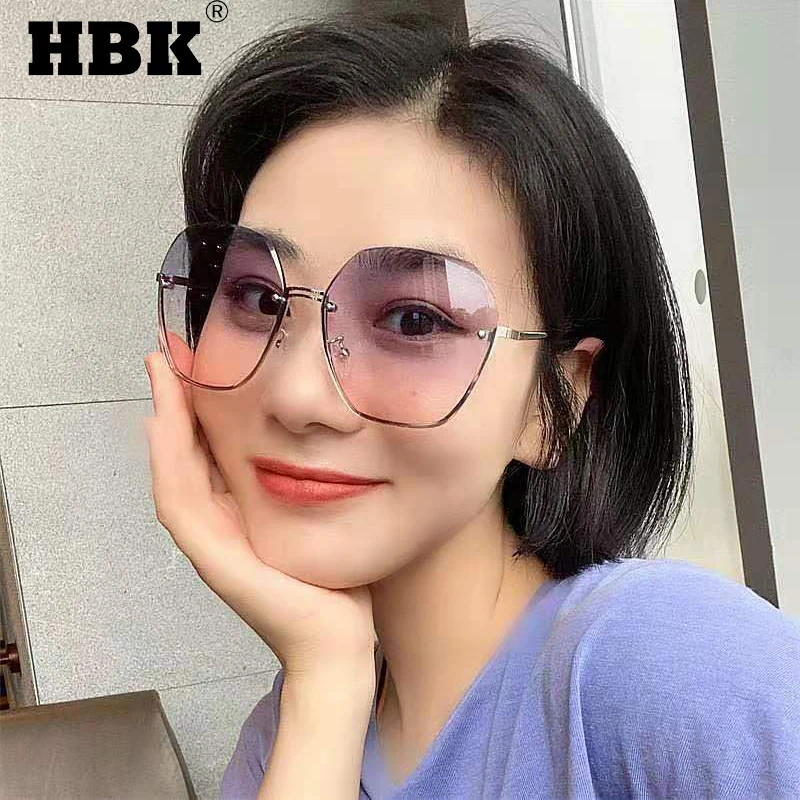 HBK New Fashion occhiali da sole senza montatura donna uomo lenti sfumate irregolari  occhiali da vista da donna di marca di lusso senza montatura grandi  tonalità UV400|Women's Sunglasses| - AliExpress