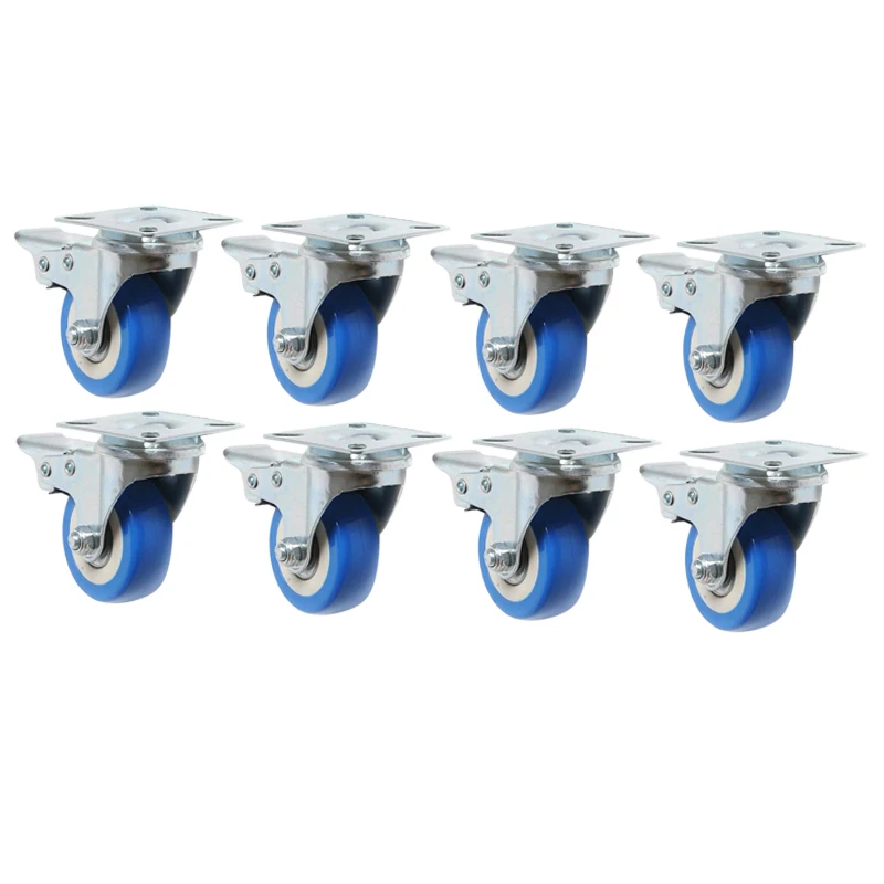 

8 Pack 2 inch with Brake Caster Wheels Swivel Plate Casters on Blue Wheels B