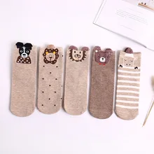 10 пар/лот, женские Забавные милые короткие носки с объемным изображением животных из мультфильмов, овец, Льва, тигра, медведя, собаки, женские модные креативные кавайные носки