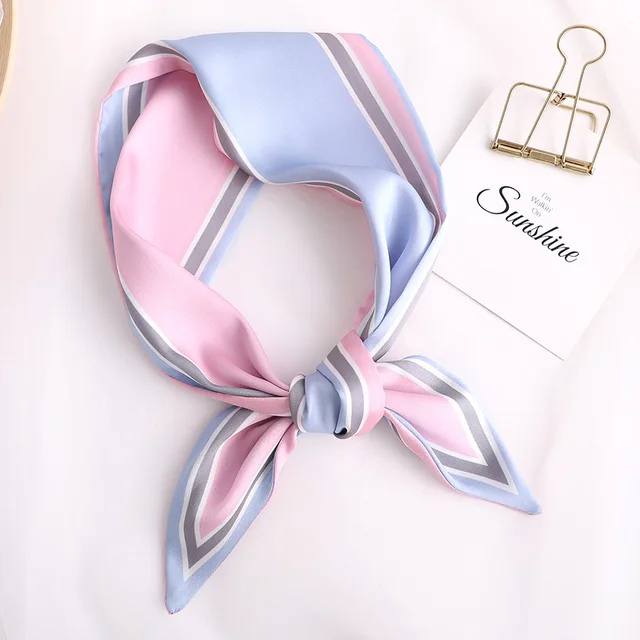 Sweet Love Print Women Small Silk Scarf Handle Bag Ribbons Female Head Scarves Sharp angle Green 90*10cm 22
