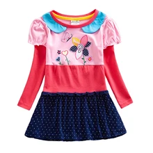 Осеннее Хлопковое платье с вышивкой и длинными рукавами для девочек детское платье с длинными рукавами и лацканами для девочек