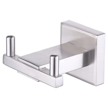 

304 Stainless Steel Modern Square Wall-Mounted Double Towel Hook Bathroom Bathrobe Hook Wall-Mounted Towel Holder