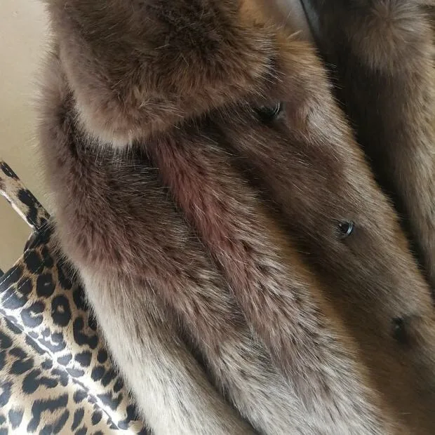 Высококачественное новое зимнее мохнатое однобортное пальто из искусственного меха с пуговицами и лацканами, сохраняющее тепло, меховое пальто средней длины, Женская куртка, верхняя одежда