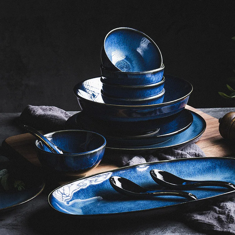 Tot ziens ontploffen ik lees een boek Kinglang 2/4 Persoon Servies Set Japanse Klin Blauw Servies Set Retro  Huishouden Kom Schotel Rijstkom|Servies sets| - AliExpress