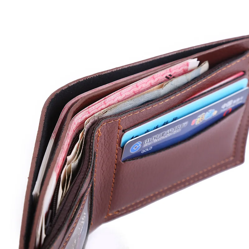 

Men Business Casual Wallet Short Solid Color Embossed Leather Card Bit More Large Capacity PU Change Leather Wallet Wallet