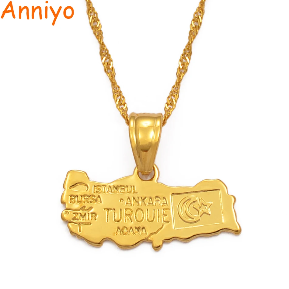 Ожерелье и подвеска Anniyo TUROUIE с картой Турции Женская цепочка турецким флагом