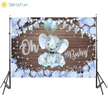 

Sensfun Cartoon Baby Elephant Wooden Board Photography Background Baby Shower Balloon Ribbon Newborn Backdrop Photo Studio Props