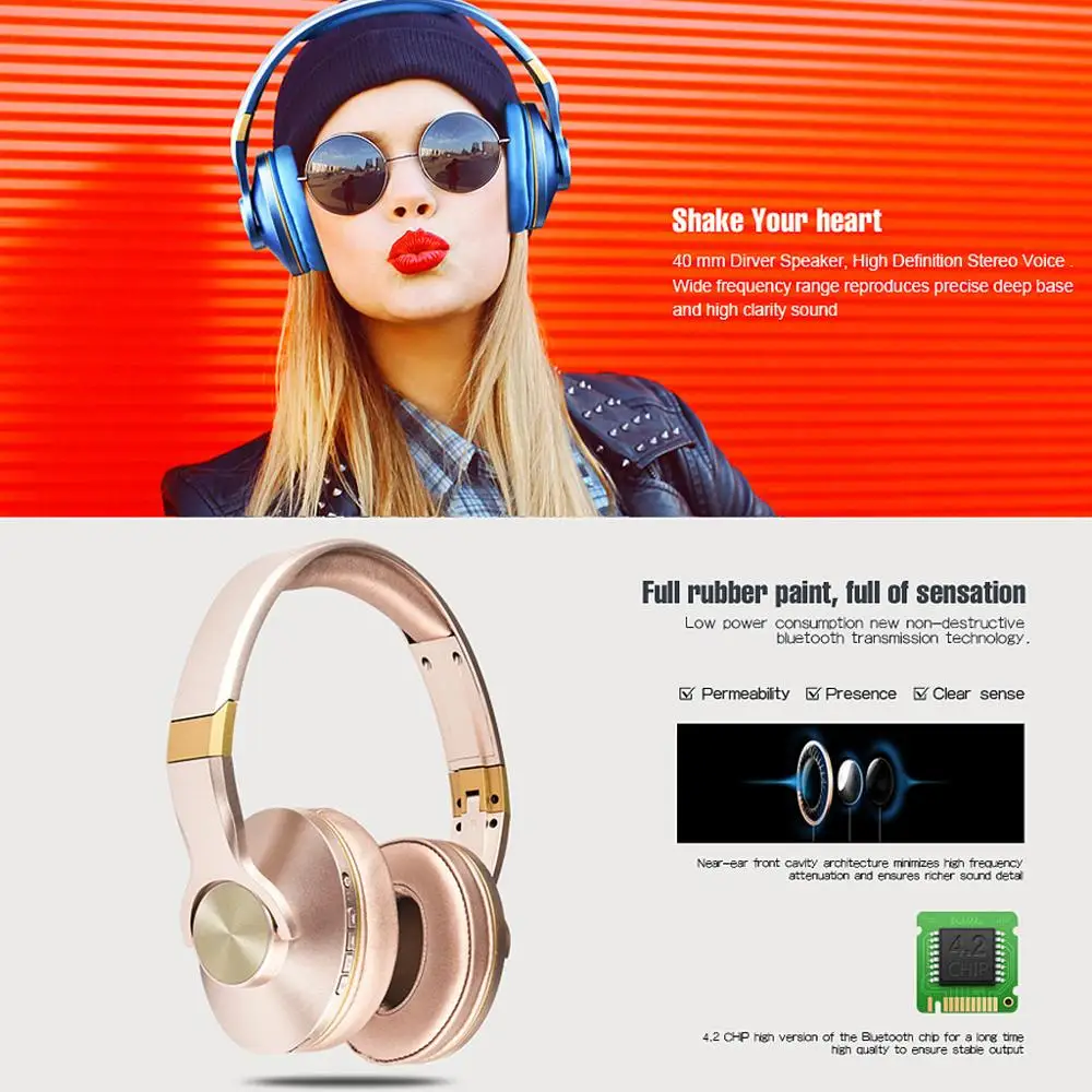 BT808 Wireless Music Headset Support TF Card Bluetooth Headset Gaming For PS4 PC Phone Bluetooth Headphones w Mic Stereo Bass