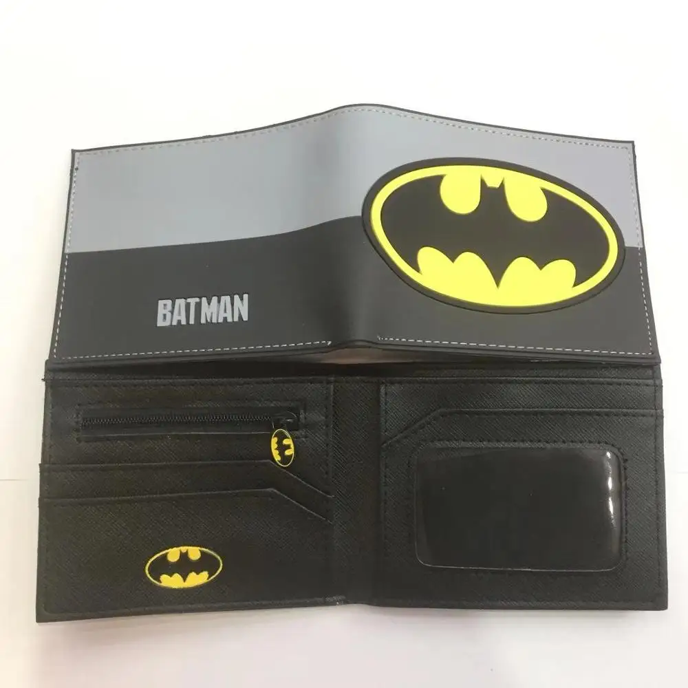 Мультфильм комиксов символ кошелек «Бэтмен» кожа ПВХ мужской кошелек карман на молнии ID кредитный держатель для карт Би-складные кошельки