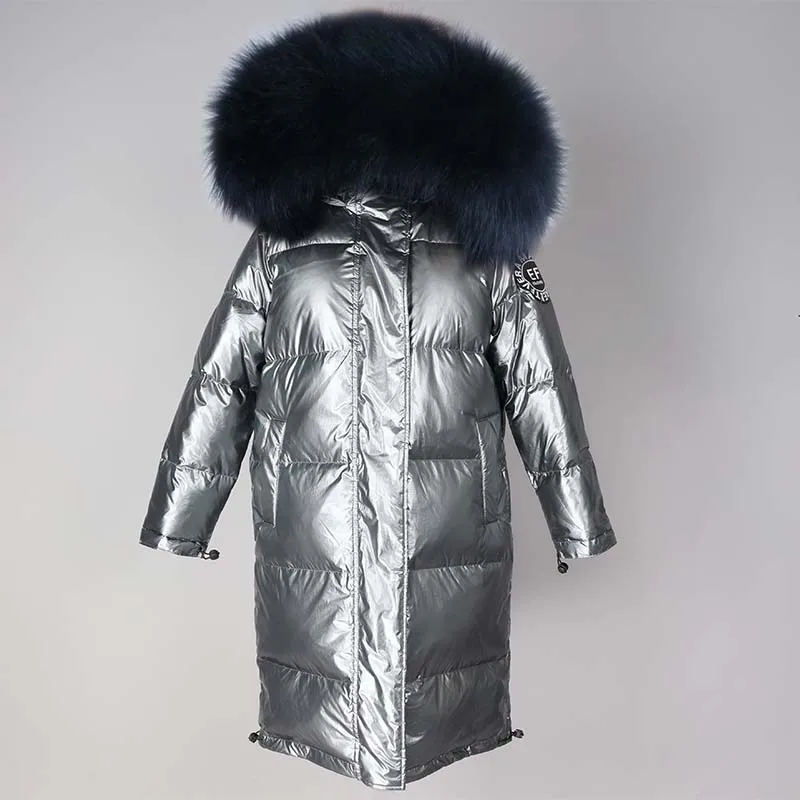 big collar 18-22 Женский зимний пуховик Шикарный Большой натуральный мех теплый ультра светильник длинное пальто Женская парка с капюшоном блестящие куртки большого размера - Цвет: big collar 18-22