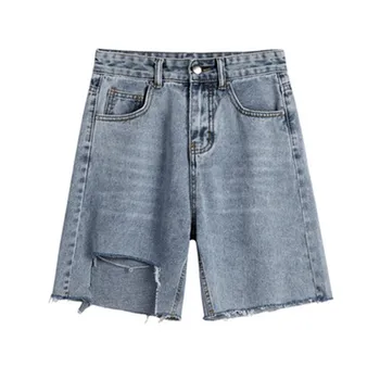

Jeans Shorts Women Hole Knee-length Denim Blue Shors Female Fashion High Waist Trend Loose Short Pant Plus Size S-XL RM50128