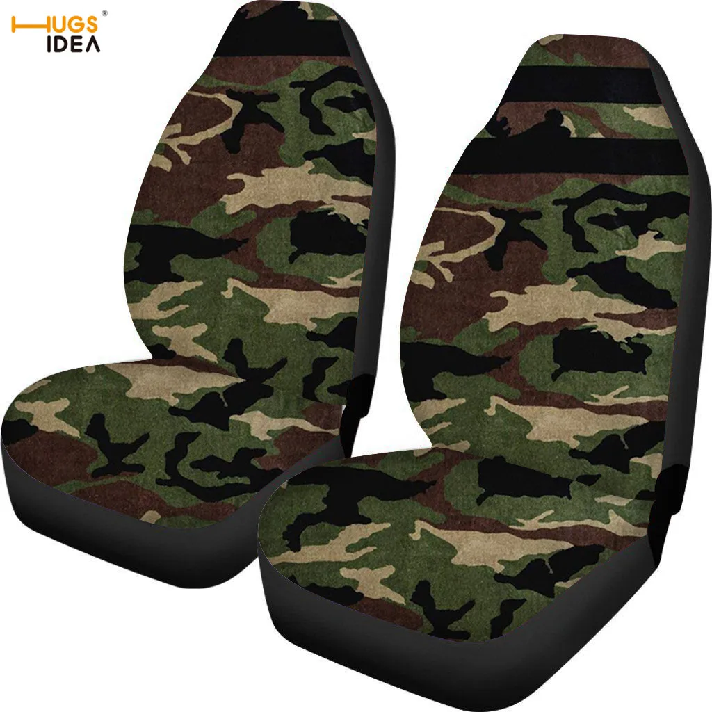 Capa de Assento do Carro Assento do Veículo Hugsidia Exército Verde Camo Impressão Multi Cor Suv Assento Dianteiro Proteger Folha Elástica Poliéster Case 2 Pçs