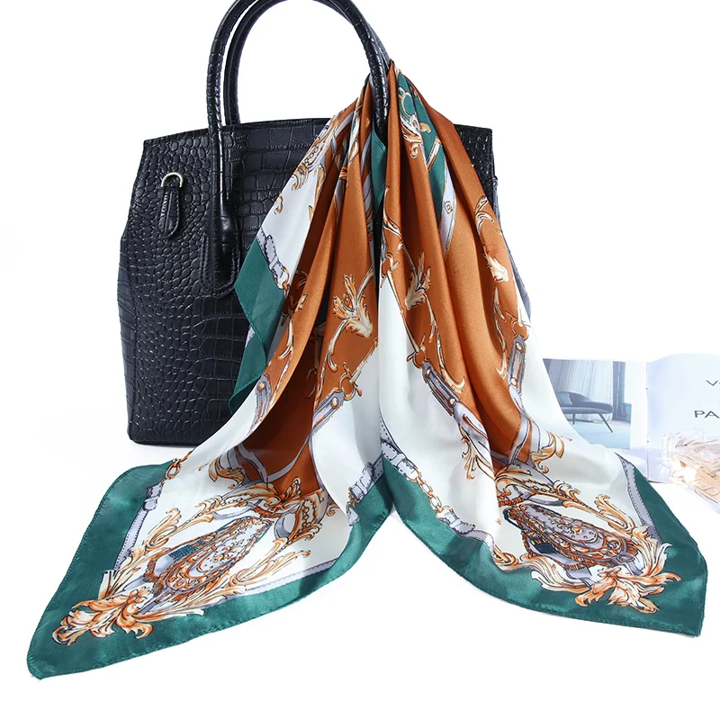 Fashion Women's Scarves 70x70 cm Ladies Square Scarf Elegant Vintage Skinny Handkerchief Silk Satin Scarf Women Bandanas