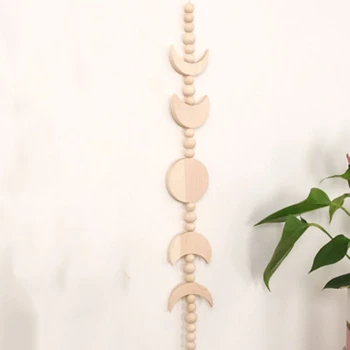 

Moon Phase Wall Hanging Wood Bead Garland with Tassel, Boho Home Decor