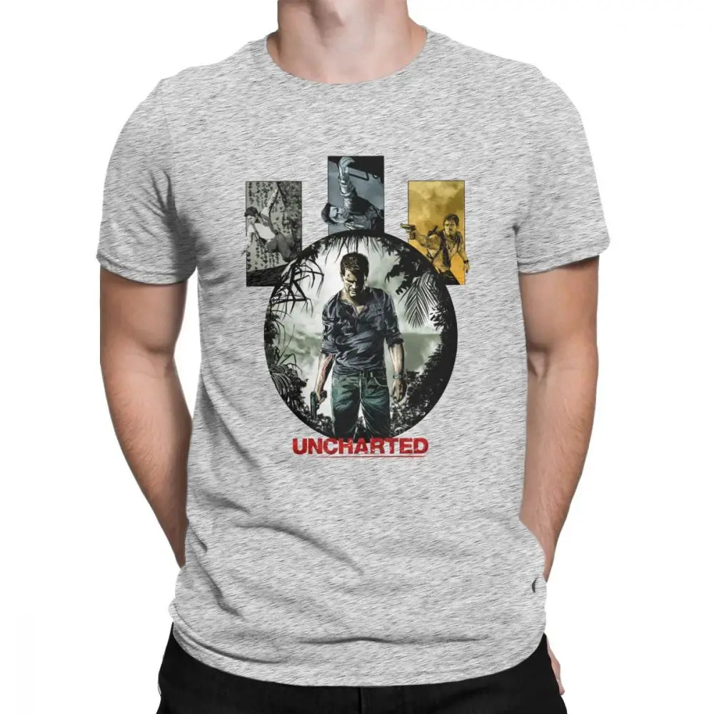 Для Мужчин's Enjoystick Uncharted футболки натуральный хлопок топы новинка короткий рукав с круглым вырезом Футболка 4XL 5XL футболки размера плюс - Цвет: Серый