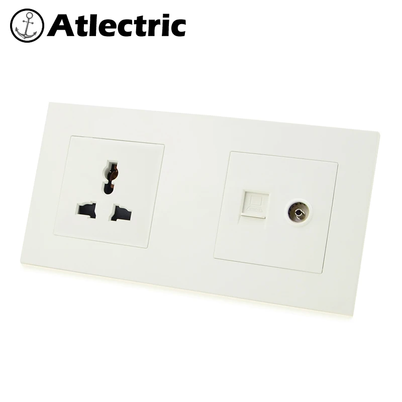 

Atlectric Universal Plug Socket RJ45 Computer Data TV Port Dual RJ45 Double Socket Plastic Panel Power Electrical Outlet