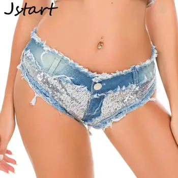 

Women Sexy Short Jeans Booty Shorts Denim Sequined Hole Autumn Summer Hot Party Club Bottom