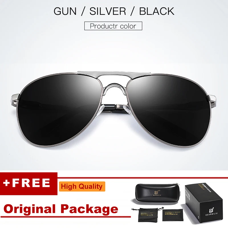 DEARMILIU Classic vintage sunglasses men Polarized sunglasses Pilot UV400 Protection Full glare barrier Full frame glasses women - Цвет линз: Gun silver
