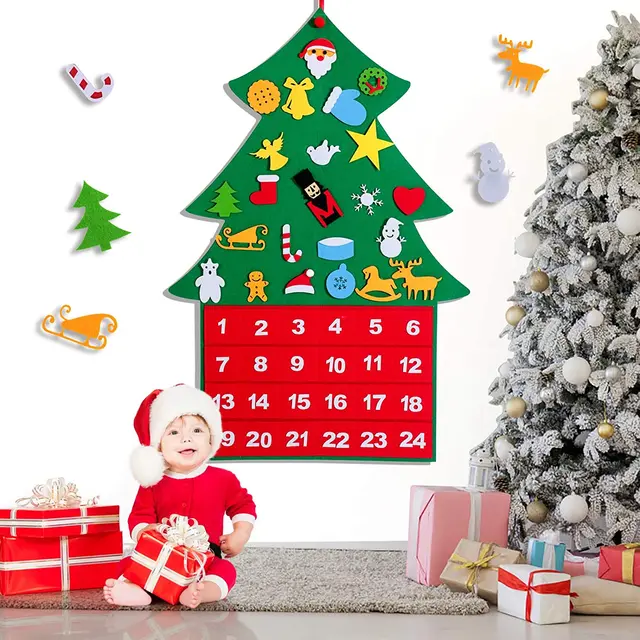 Baby Montessori Toy 32pcs DIY Felt Christmas Tree Toddlers Busy Board Xmas Tree Gift For Boy Girl Door Wall Ornament Decorations Style christmas tree