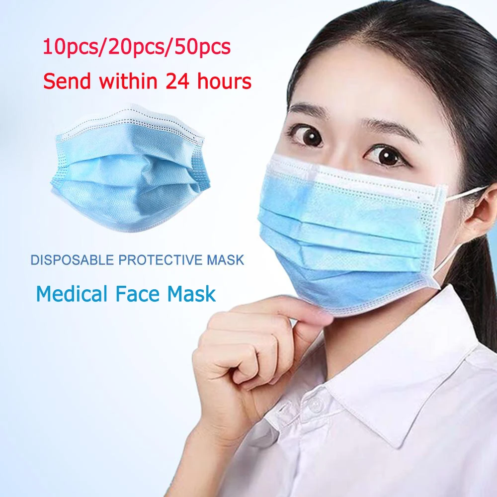 

10/20/50Pcs Professional Disposable Face Mask Medical Anti Dust Smog Air Pollution 3 Layers Mouth Mask for Outdoor Sport Running