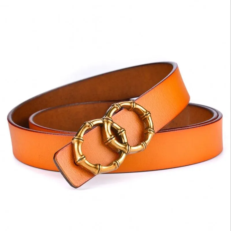 

New woman belt genuine leather pu mixed high quality female strap fashion designer brand thin belt two circle metal buckle