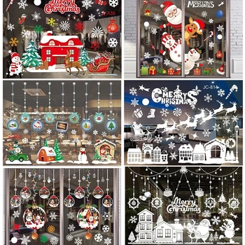 

Merry Christmas Window Stickers Santa Claus Christmas Wall Window Decorations for Home 2020 Happy New Year Removable Sticker