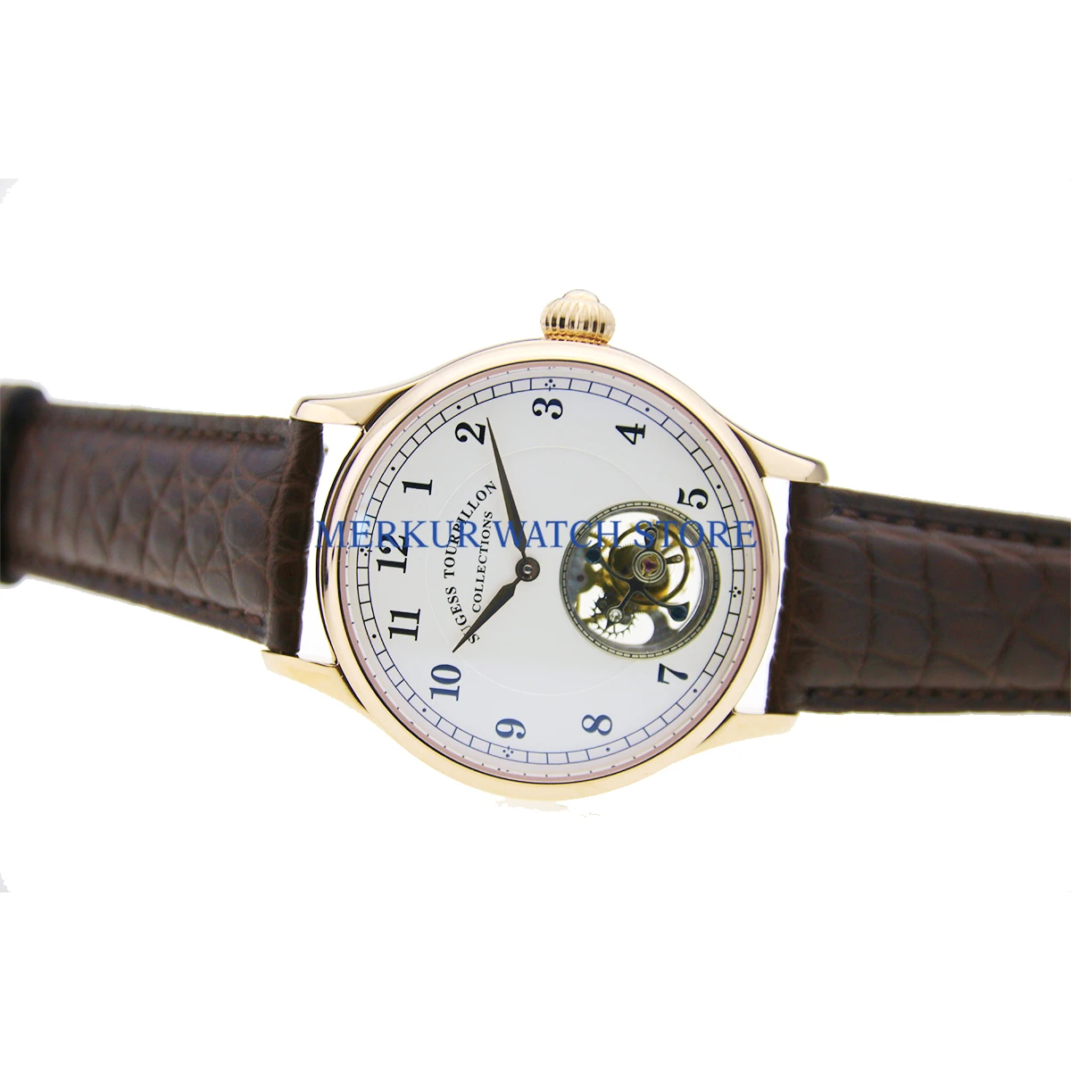 

Sugess Mens Watch Flying Mechanical Seagull ST8000 Tourbillon Movement Skelenton Luxury Dress Gold plated White Dial