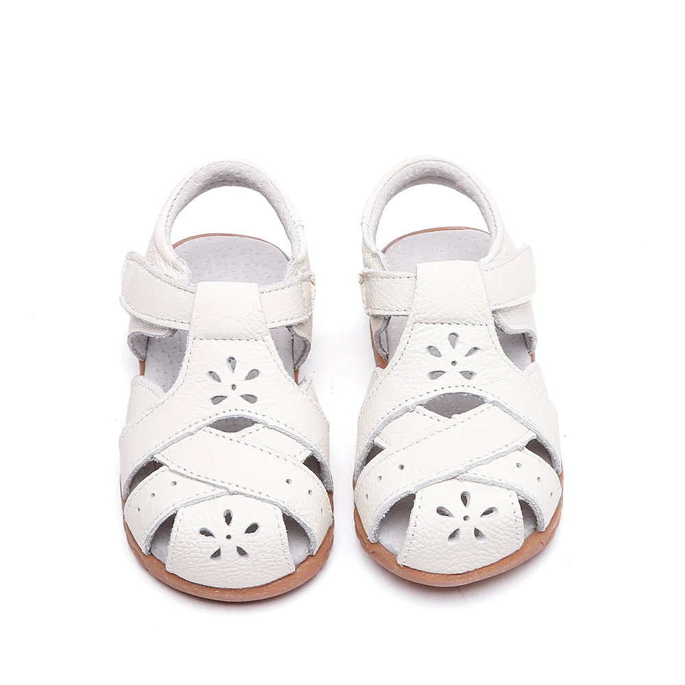 Genuine leather soft closed toe cut out children Girls sandals flat toddler Summer shoes 2