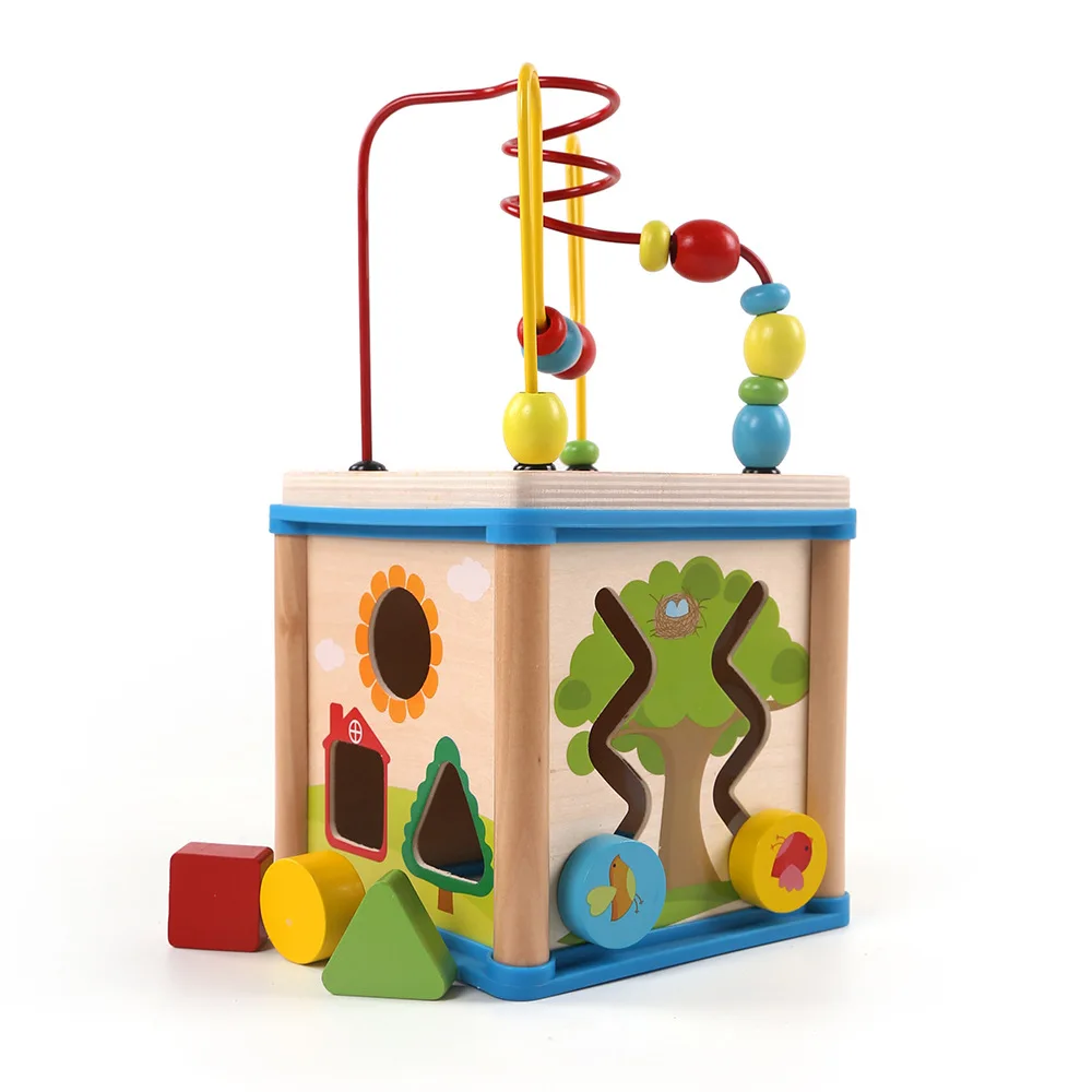 Раннее детство Образование Детские деревянные часы многофункциональные круглые игрушечные бусинки шкатулка для драгоценностей