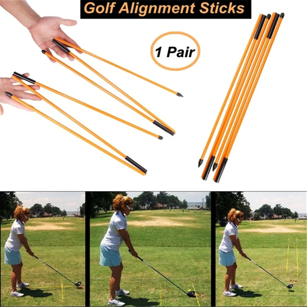 2Pc Foldable UV Coated Golf Alignment Sticks Training Equipment Aid Robs For Correct Ball Direction