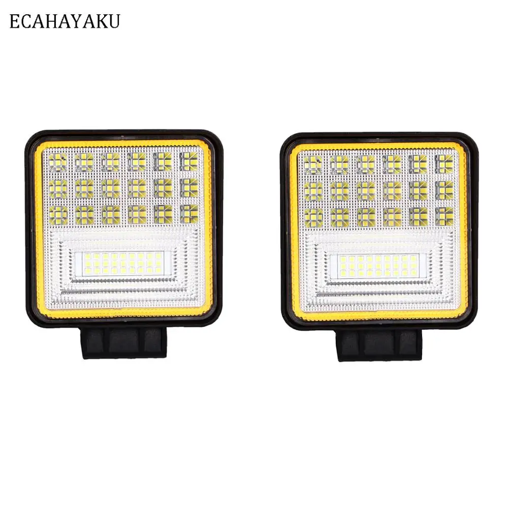 

2PCS ECAHAYAKU 4 Inch Square LED Work Light 126W with DRL Style IP68 6000K for Off-road ATV Truck Road Roller 12V/24V Car Lamp