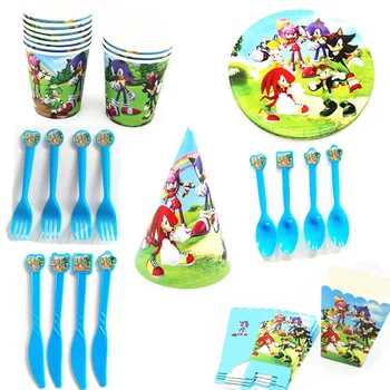 

Sonic The Hedgehog Disposable Cup Gift bags Candy Box Popcorn Box Plates Boy Birthday Baby Shower Party Supplies Set Decor