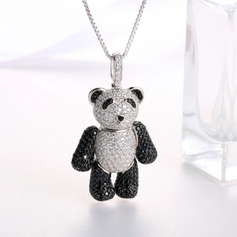 Подвеска PUFFERBAL Bear из стерлингового серебра 925 пробы, ожерелье с цирконием и стразами, ожерелье для женщин, Золотое серебро 925, ювелирные изделия
