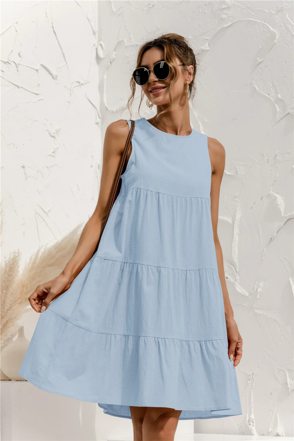 2022 Summer Women Vest Dress Cotton O-Neck Sleeveless Solid Midi Dress Stitching Large Swing Casual Loose Sundress Vestidos mini dress