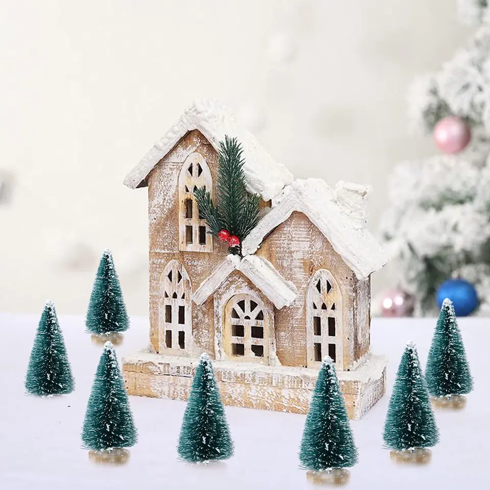 Set di 3 piccoli alberi di Natale in legno, decorazioni rustiche