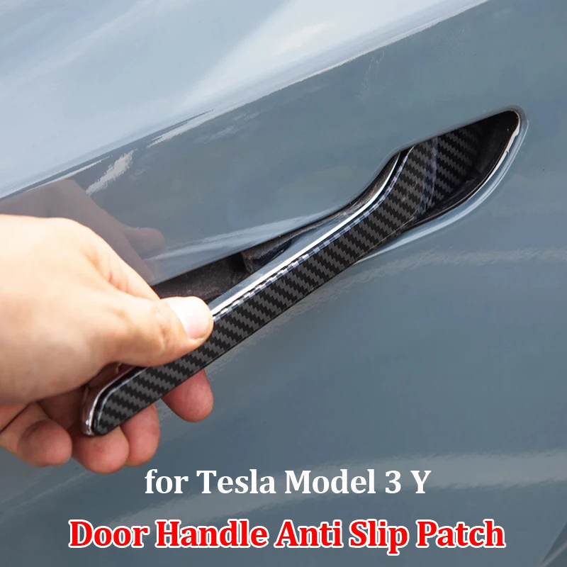 4Pcs ABS Carbon Fiber Car Door Handle Cover Decal Sticker Wrap Exterior Accessories Compatible with Tesla Model 3 Model Y 2017-2021 