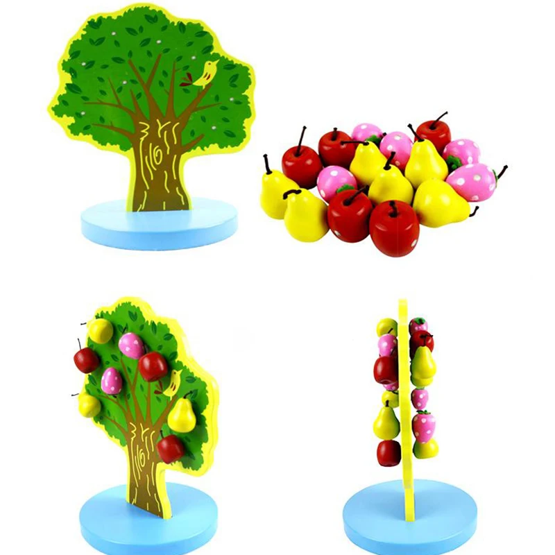 Baby Wooden Beads Toy Set DIY Fruit Tree Magnetic Beading Toy Kids Stringing Threading Beads Game Montessori Toy Early Education