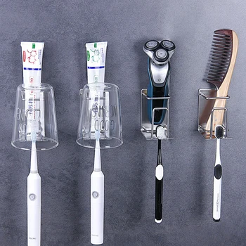 

Household Stainless Steel Wall Mount Self-adhesive Toothbrush Holder Cup Rack