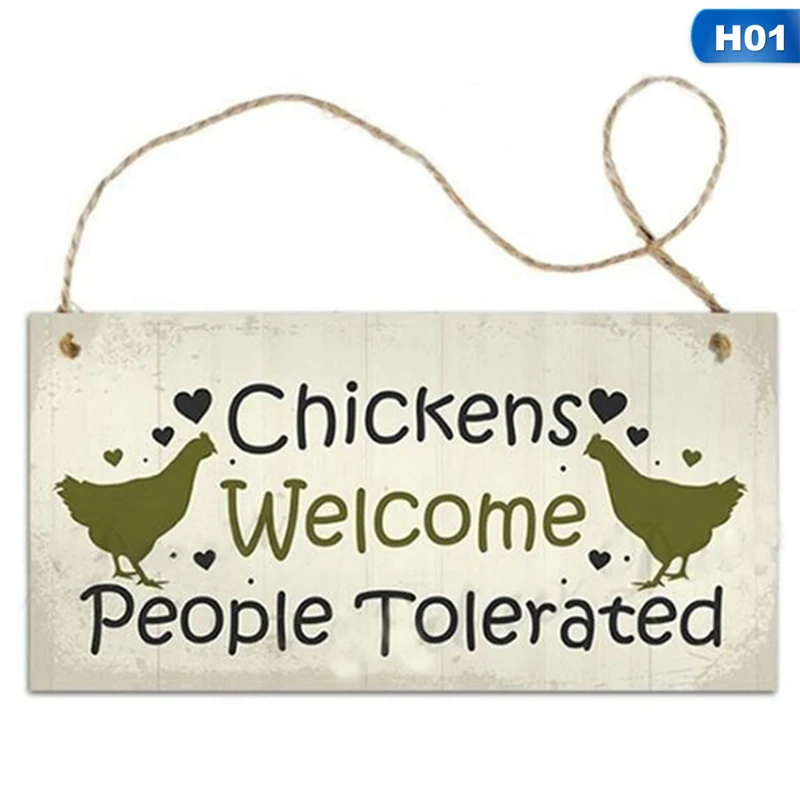 1pcs Wood Chicken Coop Hanging Plates Chicken Signs Letter Print Gift Home As Picture Decor Square Plaque Chicken Hen Sign