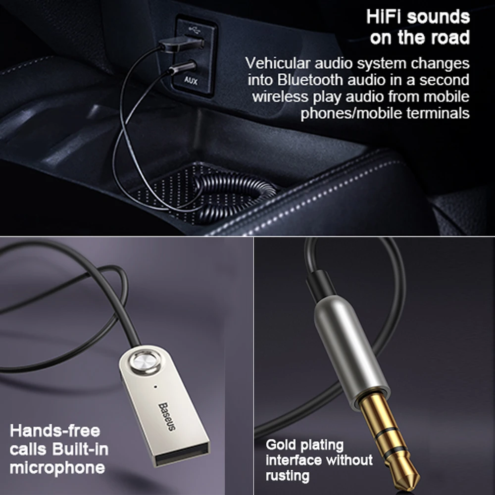 Baseus - Bluetooth Audio Adapter für Auto - mit 3.5 mm Aux auf USB