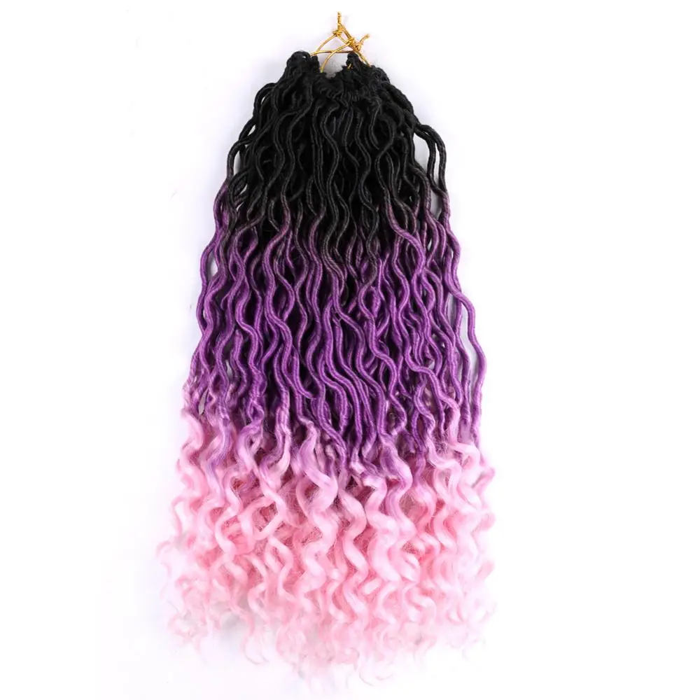 Pervado волосы мягкие Faux locs Curly вязание крючком косы синтетические волосы для наращивания 2" 24 пряди/упаковка розовый синий Ombre богиня прическа - Цвет: T1b/розовый