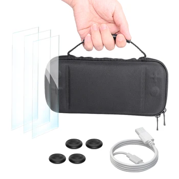 

9 In 1 Game Accessories Sets Storage Bag Cover+Protective Glasses Film+ 4 Game Card Slots+1 Mesh Bag Case+ 1m Type-C Power Cable