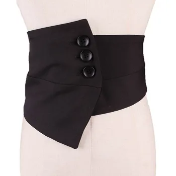 

Button Elastic elasticity Waist seal fashion black Women belt Irregularity